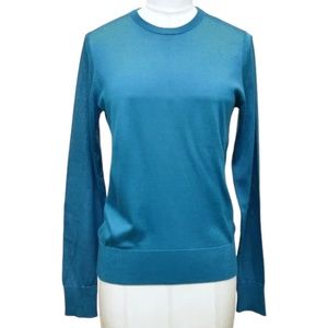 DOLCE & GABBANA Teal Blue Long Sleeve Silk Knit Sweater Top Crew Neck Sz 40